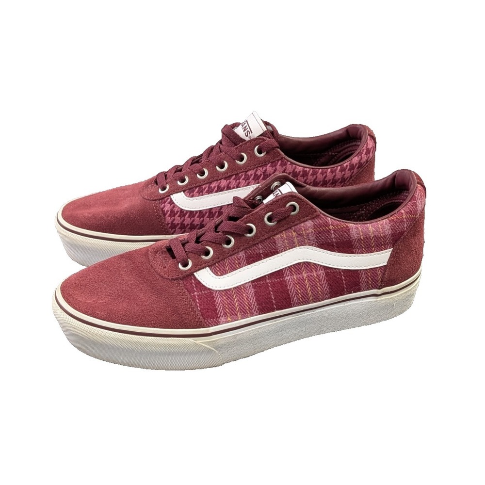 Vans Ward Platform Sneaker Womens 11 Burgundy Plaid Low Top Skate Streetwear